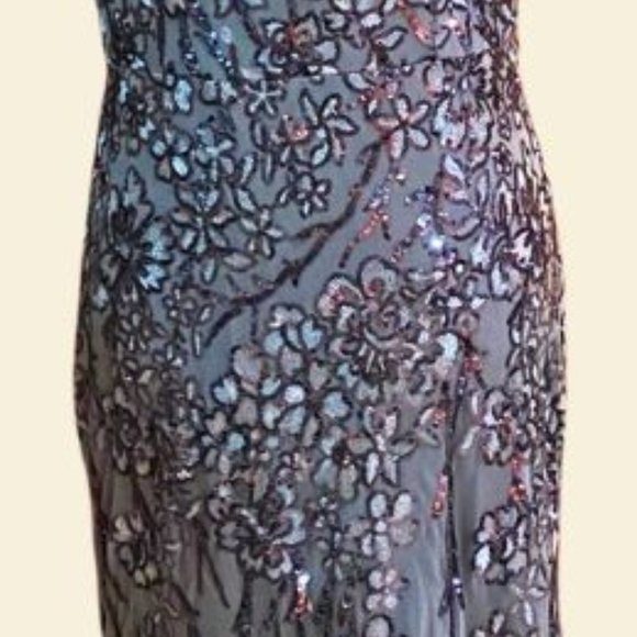 Camille La Vie Grey Ballgown with 3D Flowers - Size 8 - Picture 2 of 7